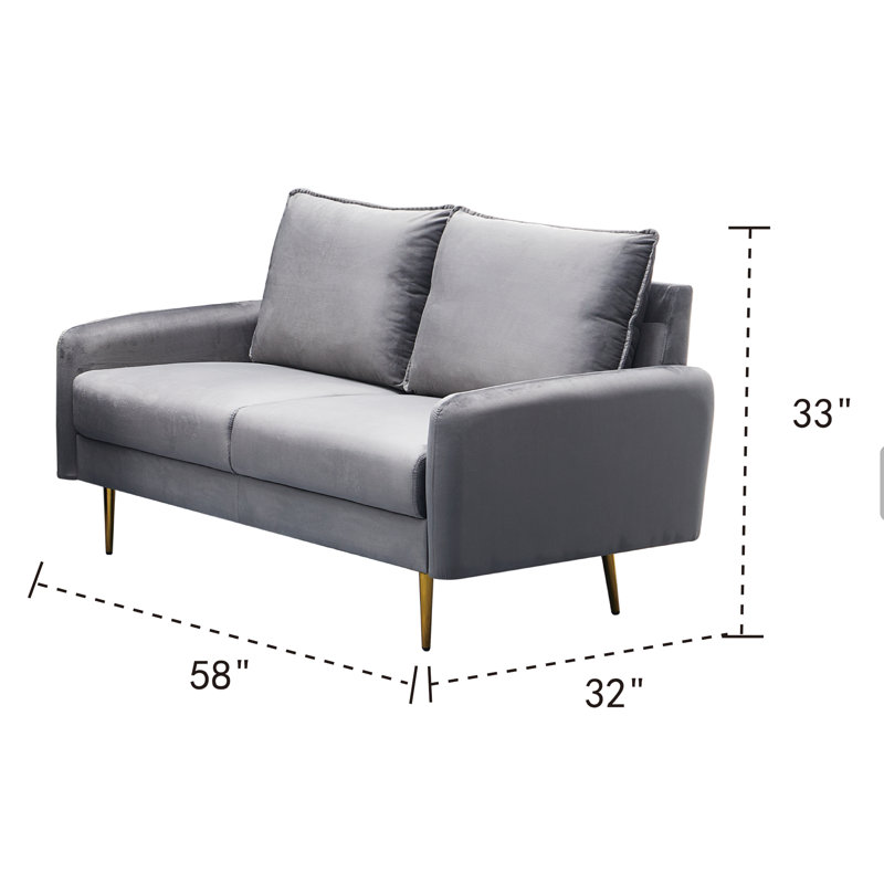 Govany 57.8'' Velvet Loveseat, Gray Velvet, 33" H x 57.8" W x 31.7" D