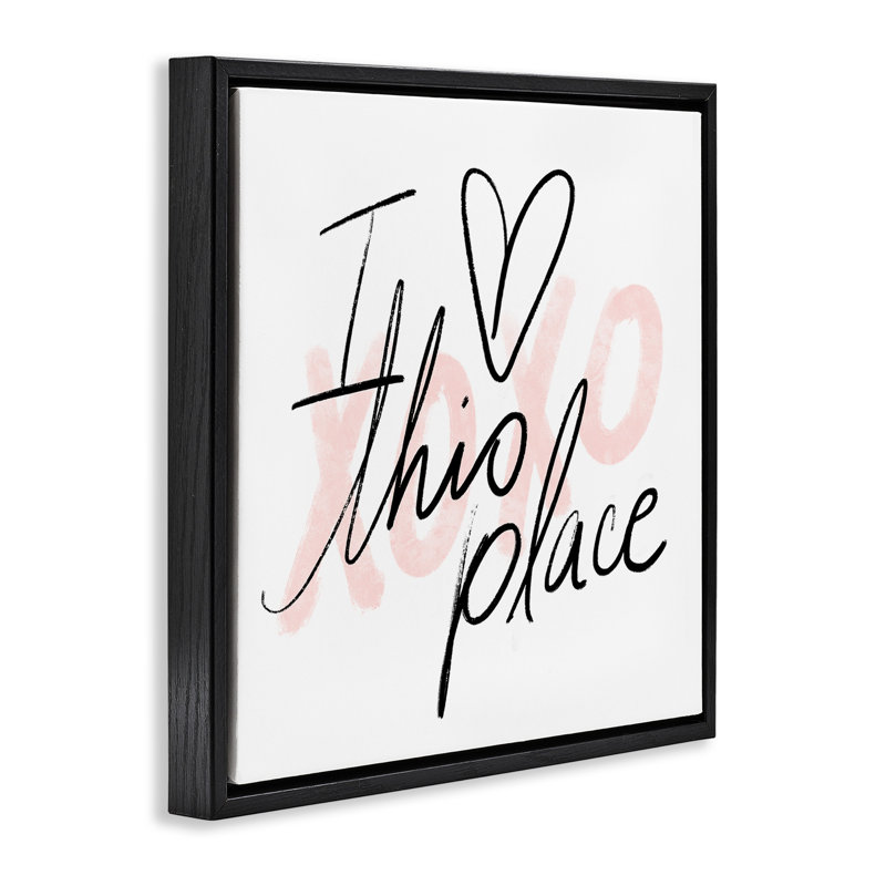 Love This Place Xoxo, H 18 po x l 18 po, Cadre flottant noir de jais