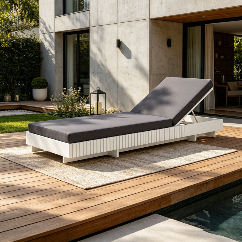 Méridienne en bois massif, Blanc + coussin gris foncé