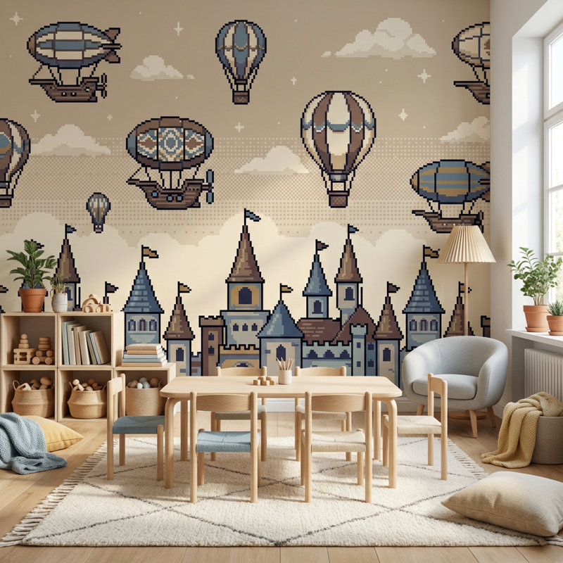 Papier peint chateau, 120 po x 96 po, Non tissé non collé