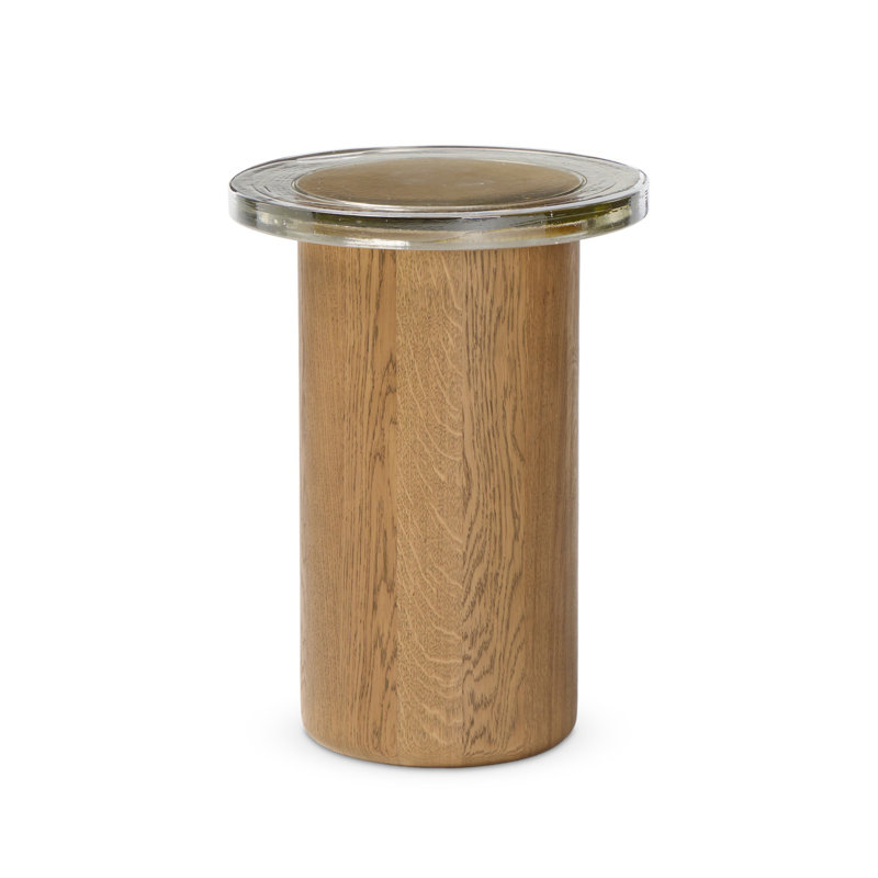 Shira Small End Table-Light Brown Oak, Clear Cast Glass