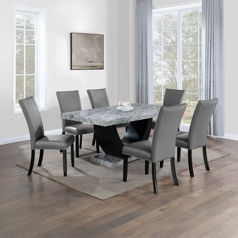Ensemble de chaises d'appoint modernes 2 pièces, garniture cloutée en cuir synthétique gris et pieds noirs