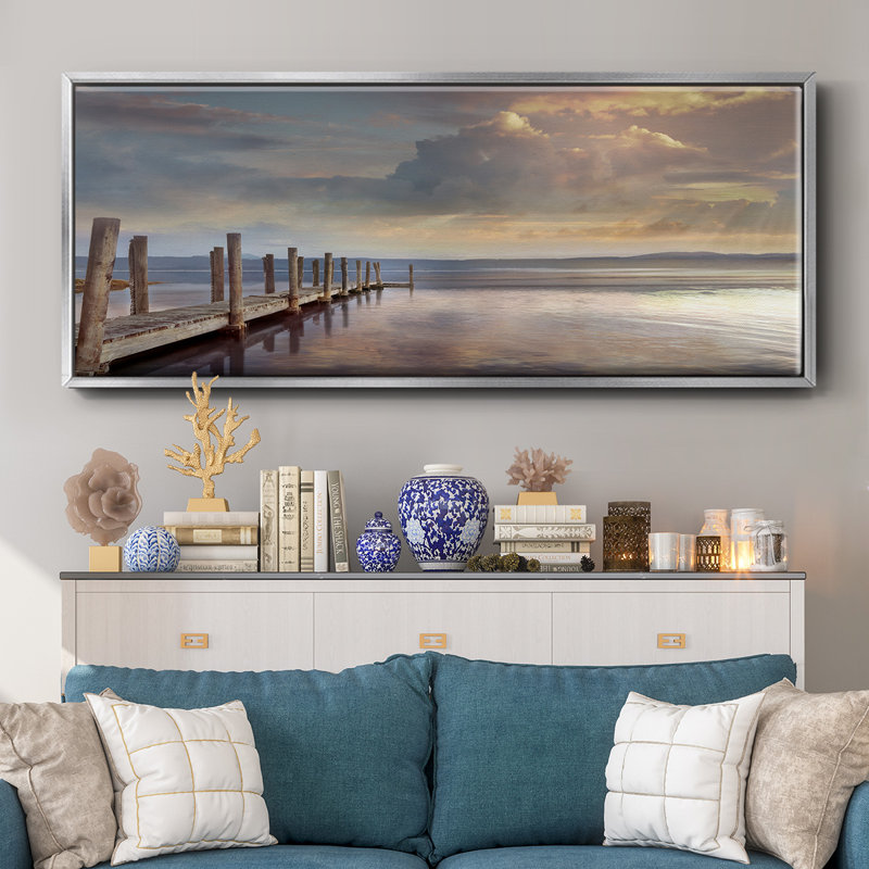 «Evening Reflection», peinture sur toile encadrée, Argent, H 24 po x l 60 po