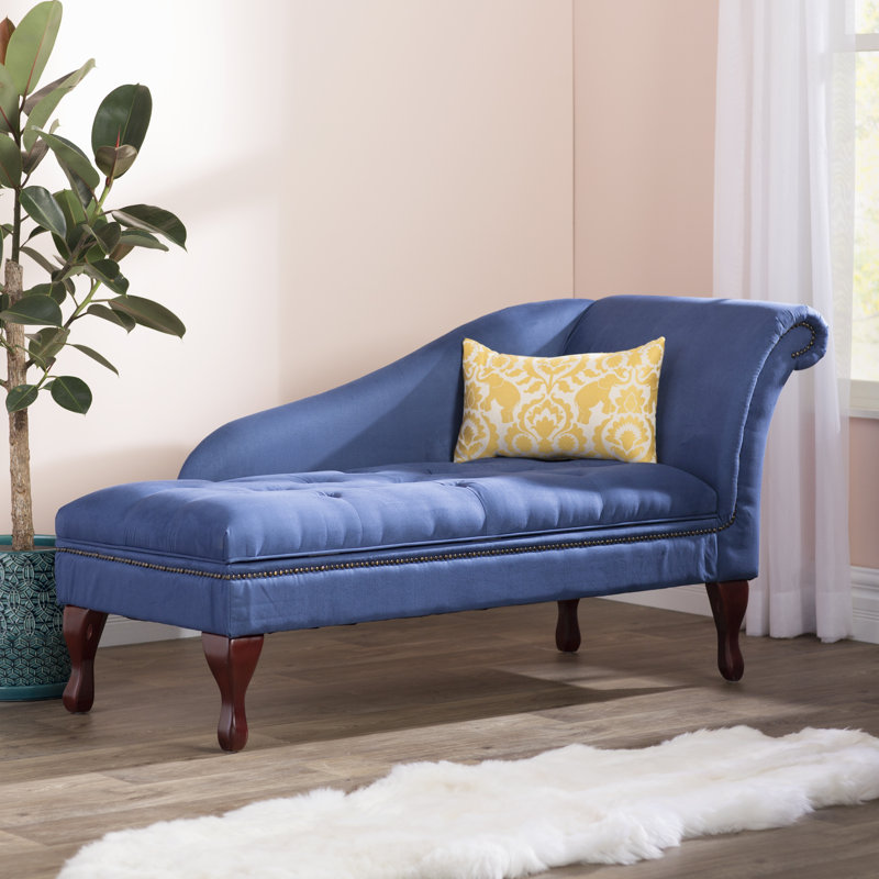 Elyzza Upholstered Chaise Lounge, Blue Microfiber