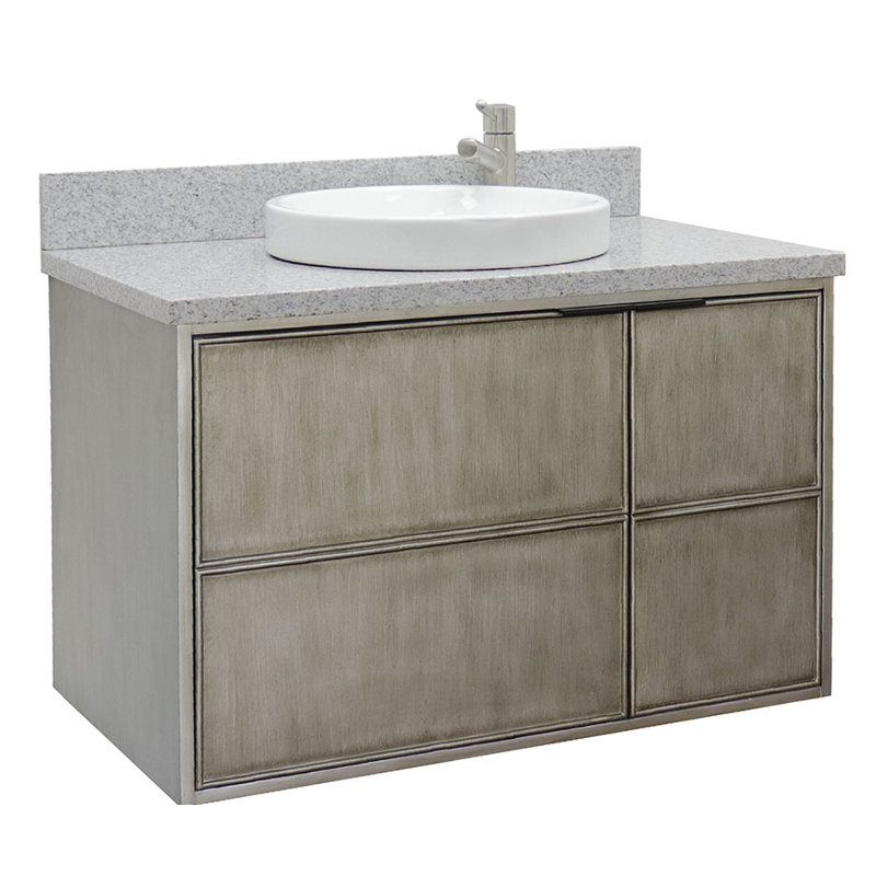 37'' Single Bathroom Vanity with Granite Top, Gray Granite