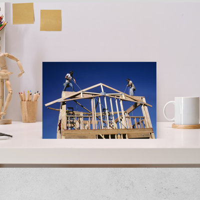 1980S Building A New House With Lumber Raising The A-Frame For The Roof Line Classic Retro Vintage Architecture Landscape Wall Art