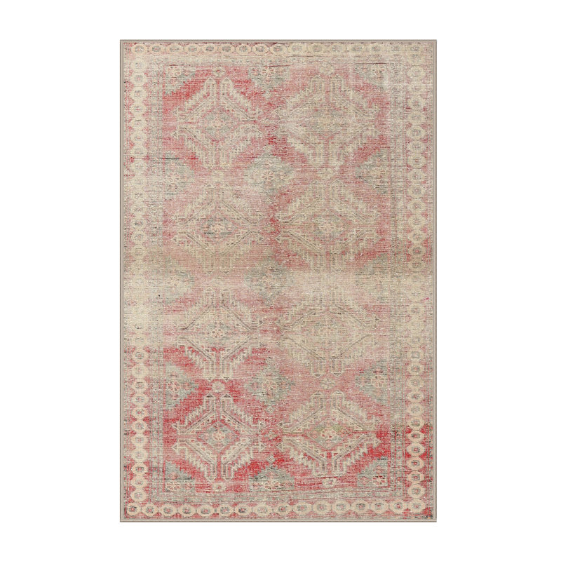 Tapis géométrique beige / rouge / vert, Rectangle 5 pi x 8 pi