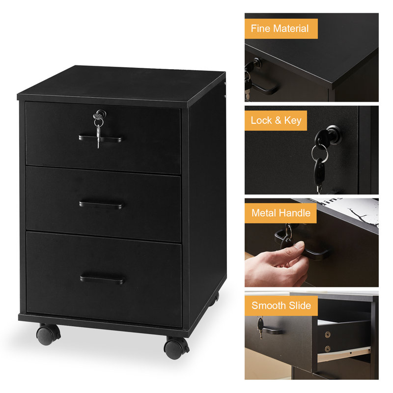 40cm Wide 3 -Drawer Mobile File Cabinet, Black