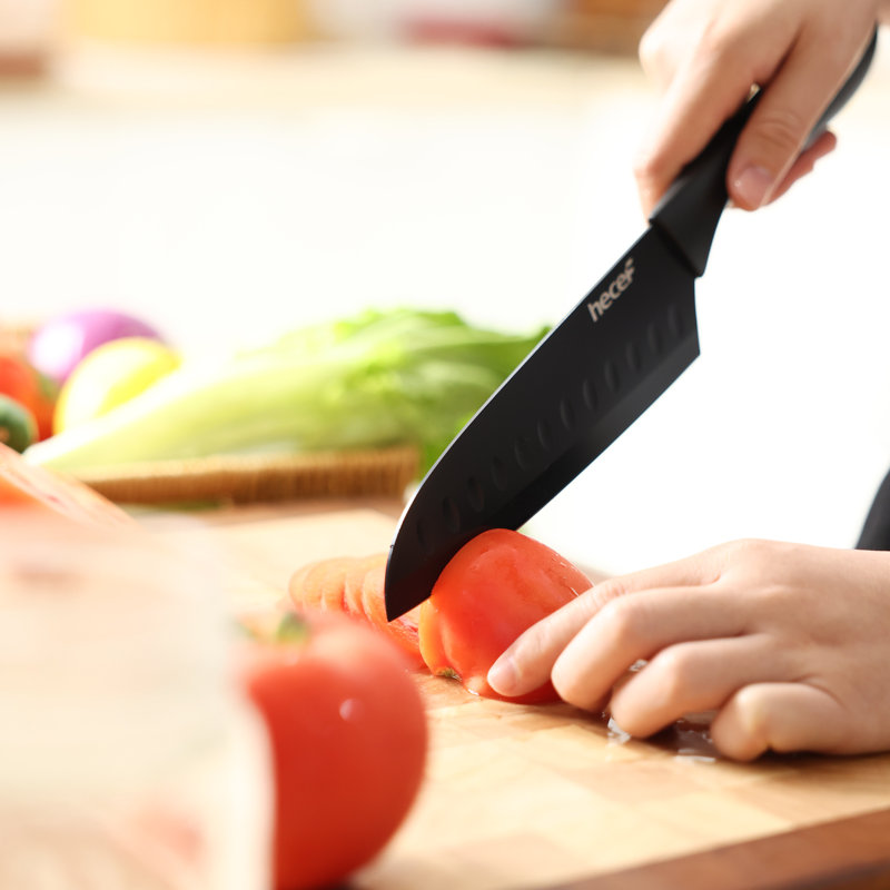 Ensemble de couteaux de cuisine 6 pièces avec fourreaux à lame Hecef - Acier inoxydable à revêtement antiadhésif, poignées ergonomiques, lavable au lave-vaisselle
