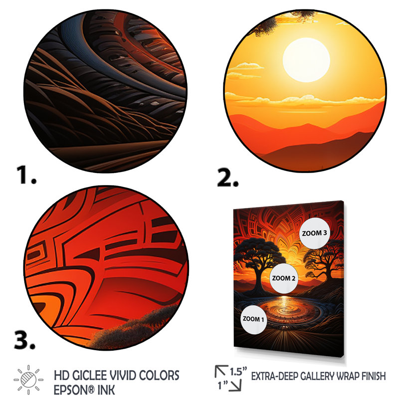 Folklore branches d'Afrique, coucher de soleil - art mural africain, Cadre photo blanc, H 20 po x l 12 po x P 1 po