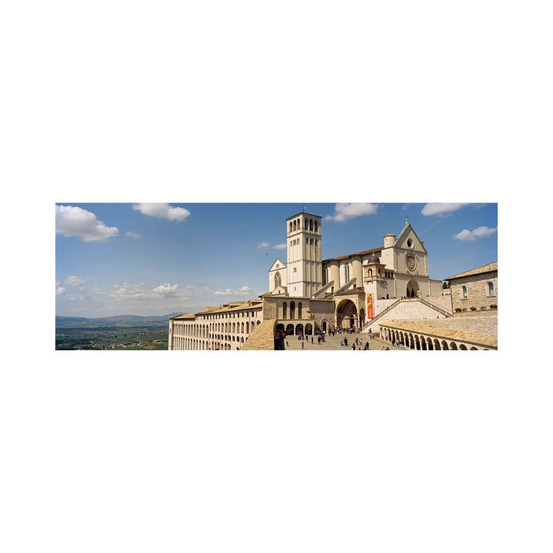 Tourists At A Church, Basilica Of San Francisco, Assisi, Perugia Province, Umbria, Italy - Wrapped Canvas Panoramic Print