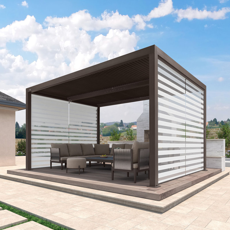 14 pi. L 10 pi. Pergola en aluminium avec abat-jour roulant, 2 côtés courts
