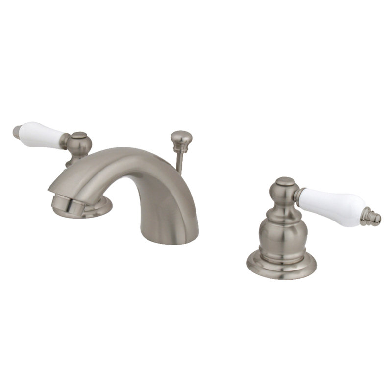 Robinet de salle de bain victorien à large entraxe avec bonde, Nickel brossé