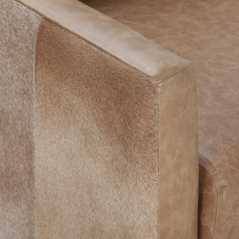 Lathe Leather Accent Chair, Chestnut Top Grain Leather/Gold