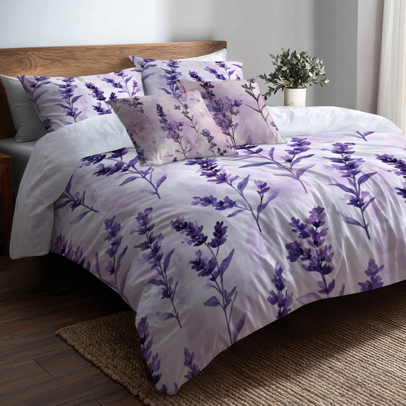 Ensemble de literie 3 pièces Girls Calming Florals - Housse de couette et coussin décoratif Serene Soft Lavender Dreams