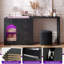 Meuble-lavabo extensible 3 en 1 avec lumières DEL, 5 tiroirs et vitrine en acrylique - Table de maquillage en forme de L avec façade cannelée et télécommande-1697855196