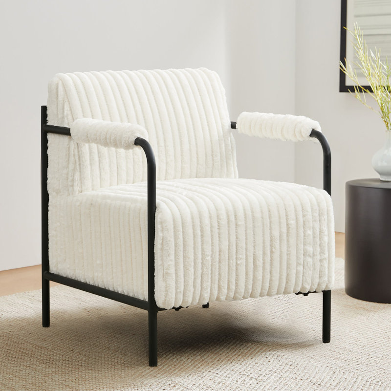 Stolle Modern Corduroy Upholstered Armchair with Metal Frame, White Microfiber