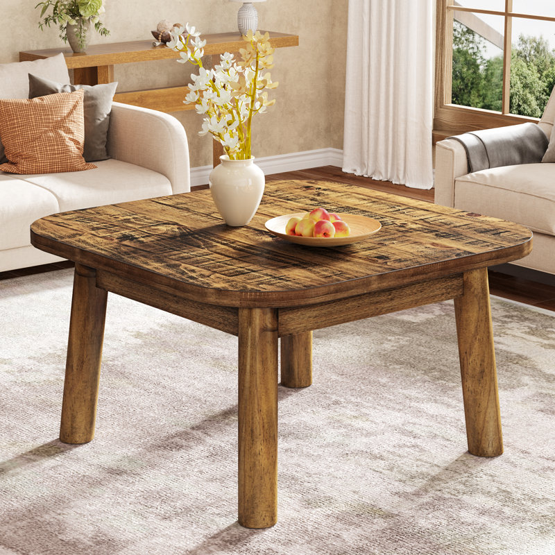 31.5" Solid Wood Square Coffee Table With Rounded Edge, Farmhouse Center Table For Living Room, Office, Apartment