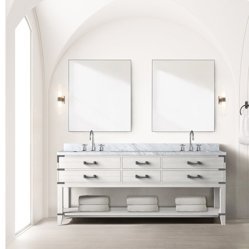 Meuble-lavabo pour salle de bain X P 22 po avec chêne blanc, plateau en marbre, robinet et 36 miroirs brillants