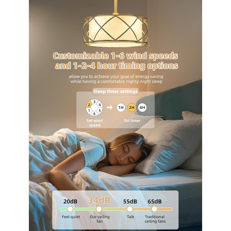 Gold Fandelier Ceiling Fans with Lights, 20" Mid Century Boho Chandelier Ceiling Fan Remote Control with 6 Speeds for Bedroom, Nursery, Living Room