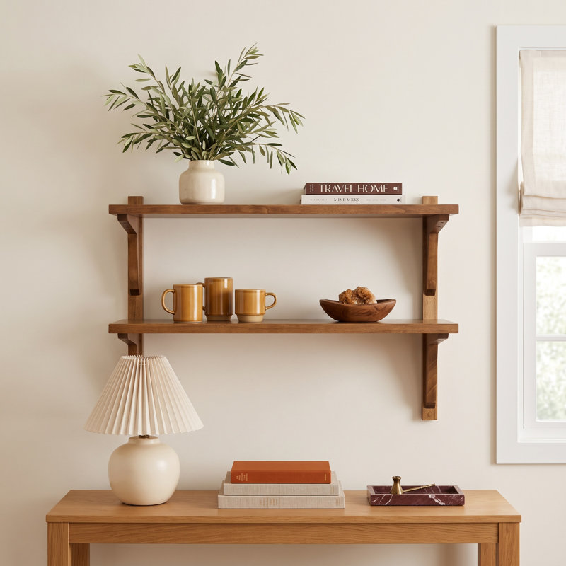 Meridien Tiered Solid Wood Wall Shelf, Medium Wood