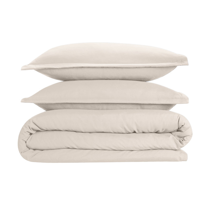 Kamiaya Plain Microfibre 200TC Reversible Duvet Cover Set, Cream, Double Duvet Cover + 2 Pillowcases