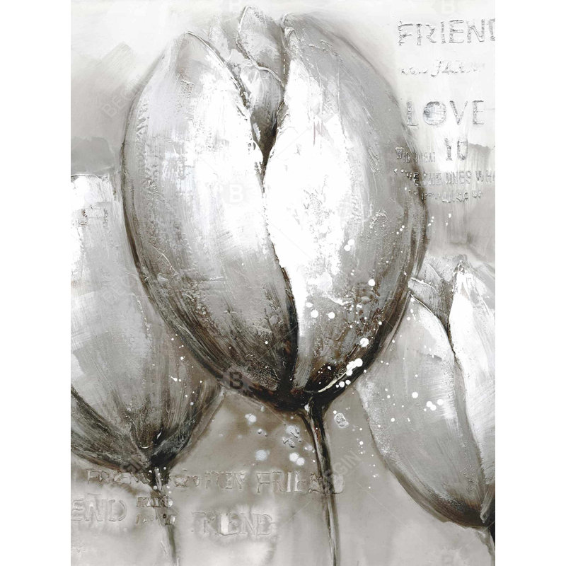 Trois tulipes blanches - Toile de fleurs grises pour la décoration intérieure