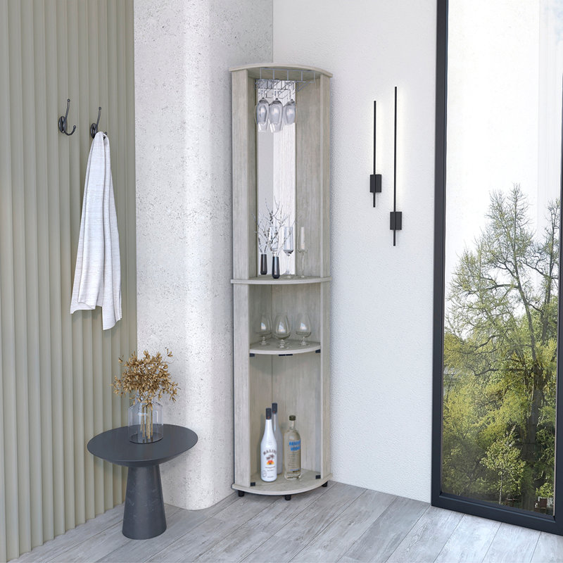 Armoire d'angle avec porte-verres et armoire inférieure, Gris