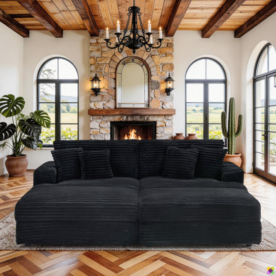 Gus 82"W Luxury Corduroy Modular Chaise Lounge RAF LAF Sectional,2 Ottoman Storage, Sleeper Sofa