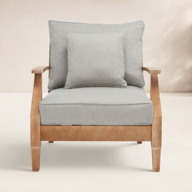 Chaise de patio avec coussins Samya, Lin gris performance, Naturel