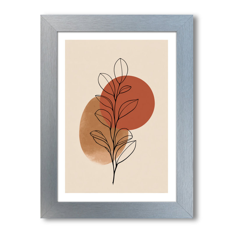 Scandinavian Botanical Wall Art Home Decor Giclee Art Print, minimal leaf stem in terracotta and beige with refined scandi line drawing 1 Piece Wall Art