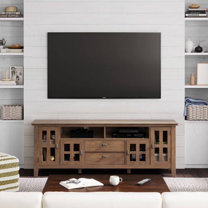 Rustic Natural Aged Brown 72" Solid Wood TV Media Stand with Cabinets