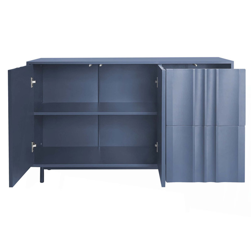 Armoire de rangement à motif de vagues avec 2 portes et 2 tiroirs, Marine