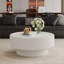 Table basse ronde en cuir avec plateau en verre trempé, blanc doux, rangement dissimulé, 31,5 po pour le salon