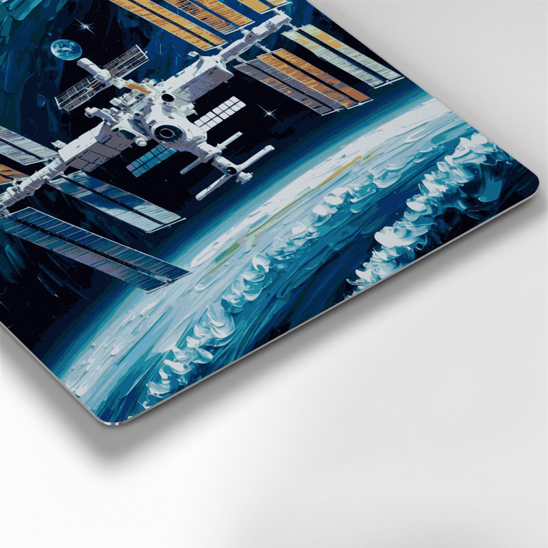 Art mural bleu en métal Space Space Space Station