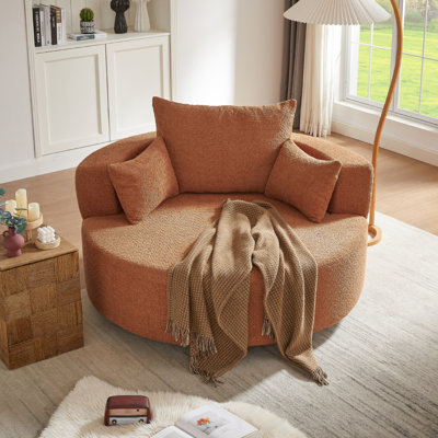 Modern Sofa 360° Swivel Chair Accent Barrel Chair Swivel Round Sofa Chair With 3 Removable Pillows For Living Room, Bedroom, Office And Hotel, Red