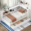 Lit de jour simple blanc avec prises et rangement - Fabrication en bois massif pour une configuration de chambre à coucher élégante. Deux tiroirs pratiques.