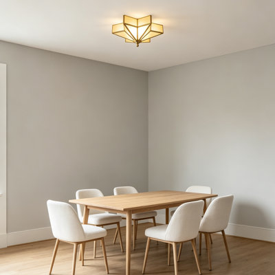 Vintage Flush Mount Ceiling Light - Milk Glass Antique Brushed Gold