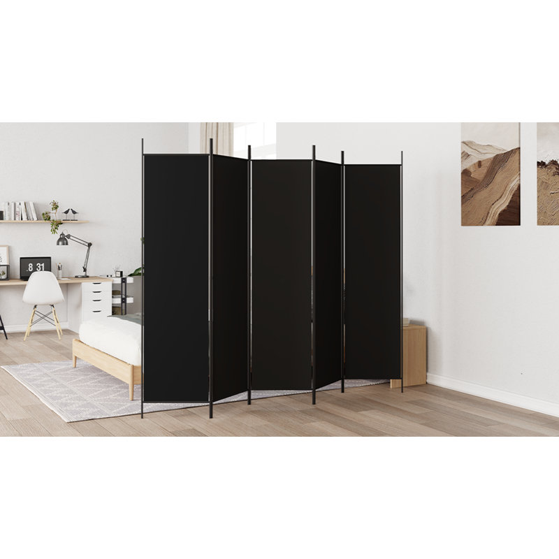 Kasimir Folding Room Divider, 5, 200" H x 250" W, Black