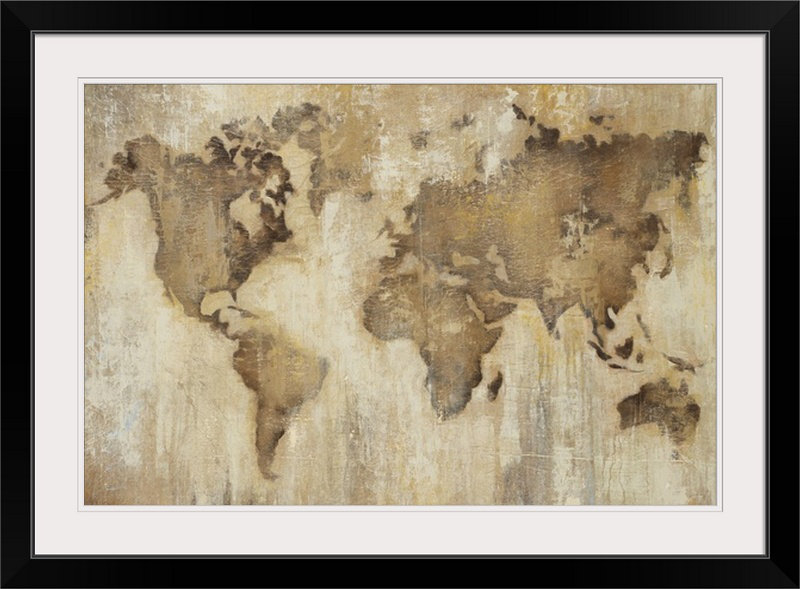 «Sorellina Map of the World» par Liz Jardine, reproduction d'art, Cadre noir, H 24 po x l 32 po x p 1 po