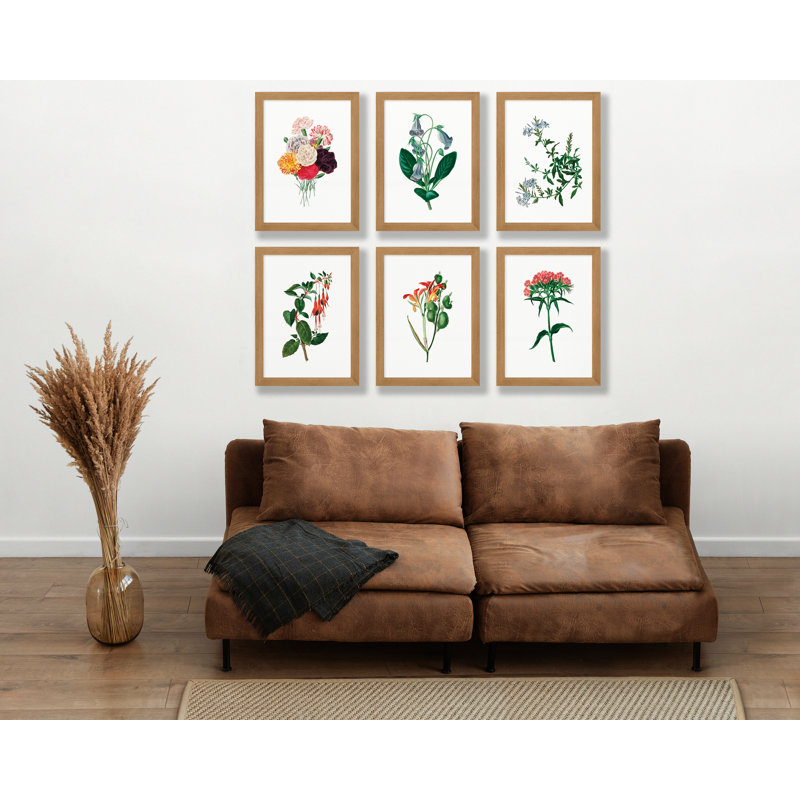 Ensemble de 6 pièces de fleurs rétro sur papier, H 16 po x l 12 po