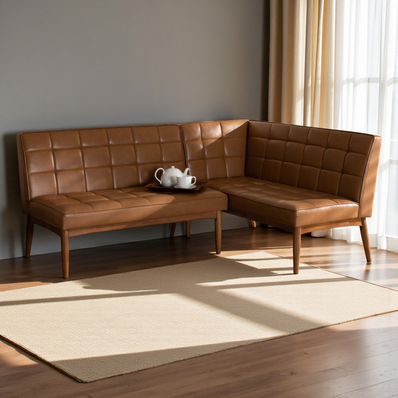 Kate 2-Pc Dining Nook Set in Faux Leather Upholstery & Walnut Brown, 31.25" H X 74.1" W X 26.78" D, Brown