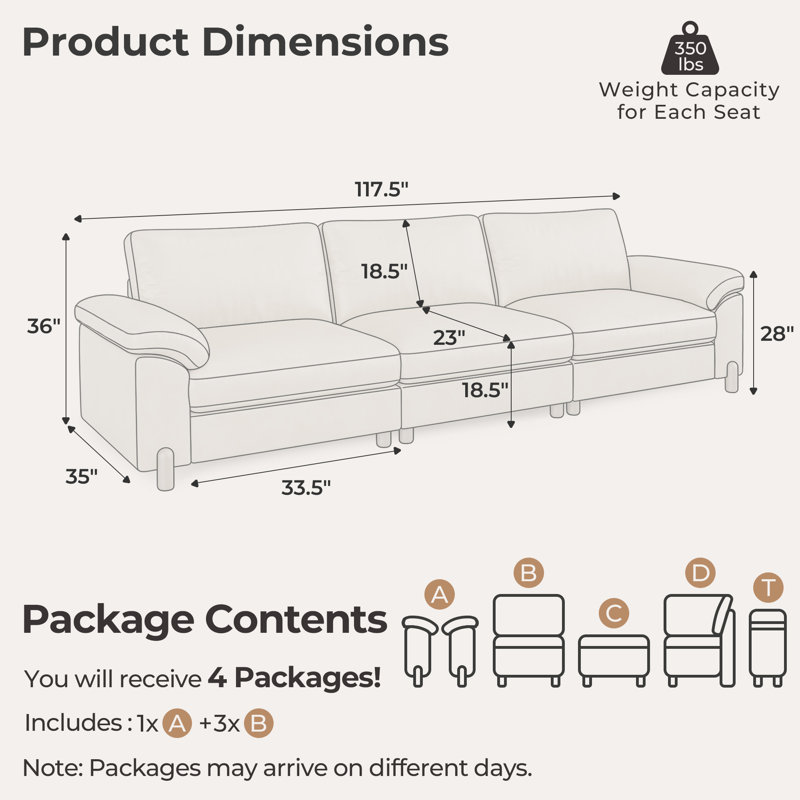 35" Extra Deep 3 Seat Sectional Sofa For Living Room, Oversized Cloud Couch With Washable Movable Covers, Scratch-Resistant Faux Leather In White