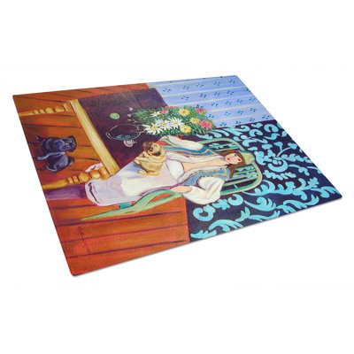 Caroline's Treasures Lady with Her Pug Glass Cutting Board