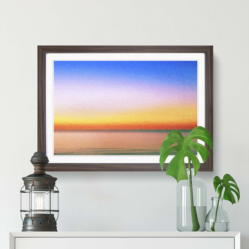 Sunset upon the Horizon in Abstract - Picture Frame Painting Print, 48cm H x 65cm W x 2cm D, Walnut Framed