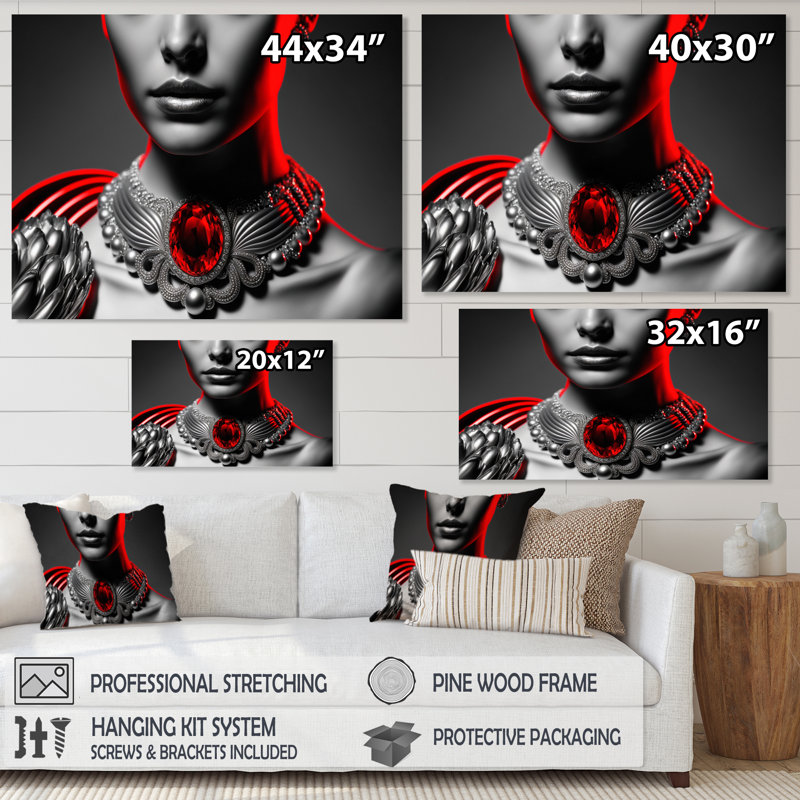 «Heffington Portrait of a Glamourous Lady with a Red Ruby», reproduction sur toile, H 12 po x l 20 po x P 1 po, Toile tendue