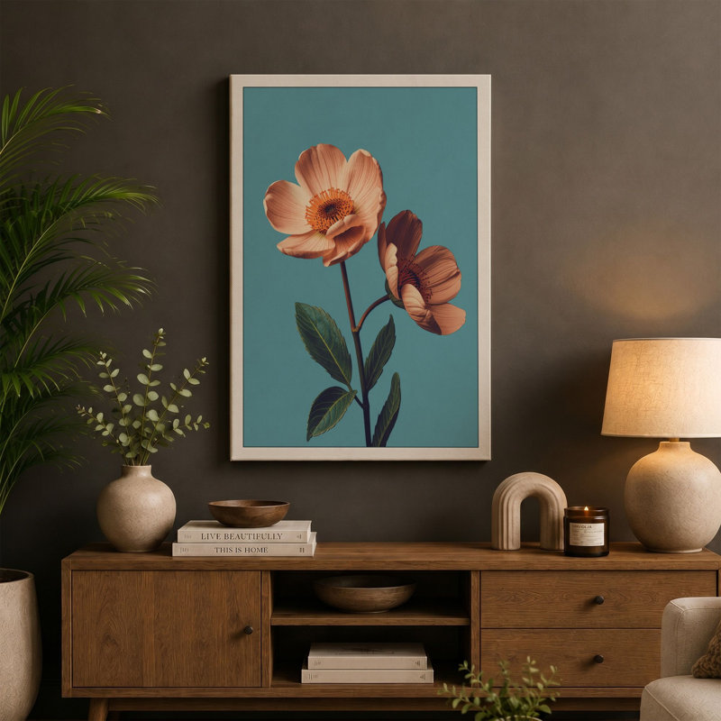 Gerbera Daisies in Bloom Botanical - Wrapped Canvas, 24x16 - 61.0 x 40.6 cm, Ochre Border