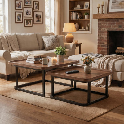 Ensemble de 2 tables basses gigognes, tables de bout carrées empilables en faux marbre avec structure en métal robuste, tables d'appoint gigognes modernes pour le salon, petits meubles d'appoint peu encombrants