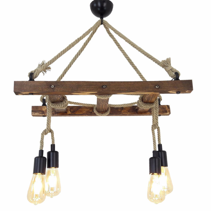 Lustre Spoutnik en bois 4 lumières Vasilos