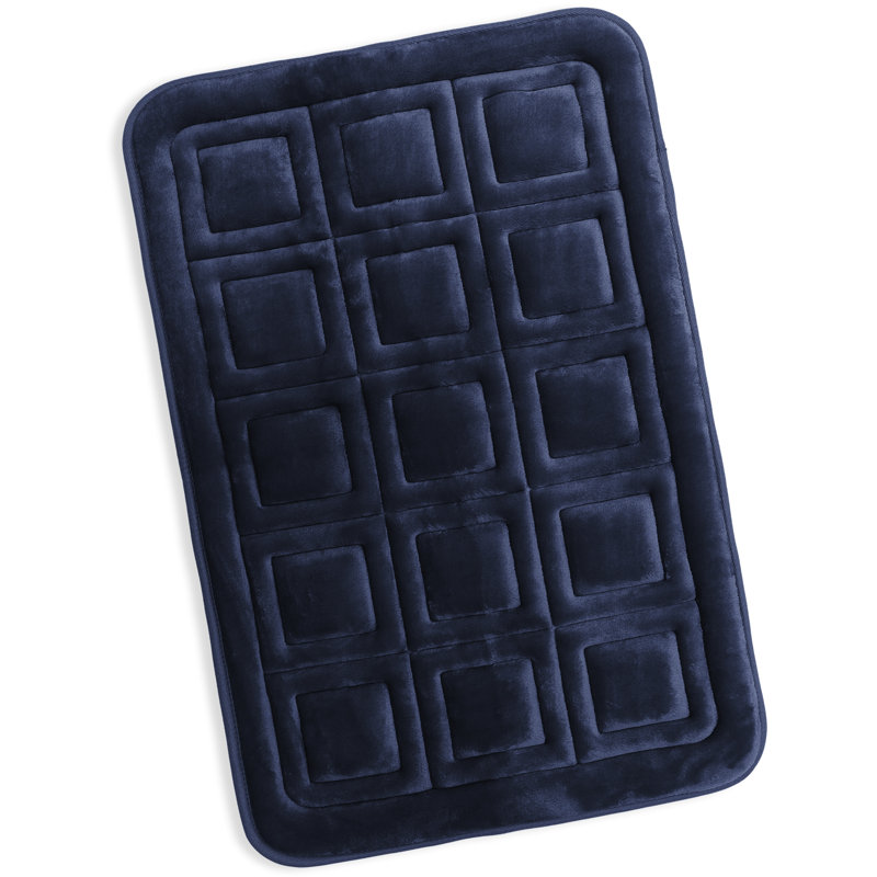 Ultra Soft Absorbent Memory Foam Waffled Bath Rug, 20" W x 32" L, Navy